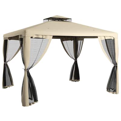 9.6' x 11.6' Patio Gazebo with 2-Tier Roof and Netting