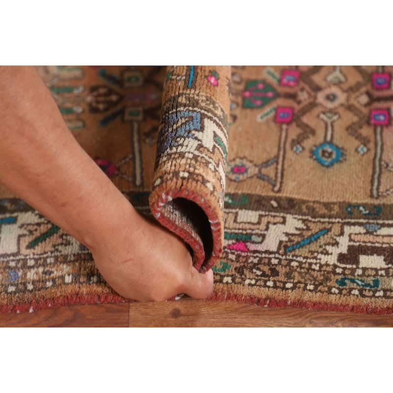 Geometric Hamedan Persian Vintage Runner Rug Handmade Wool Carpet - 3'7"x 8'9"