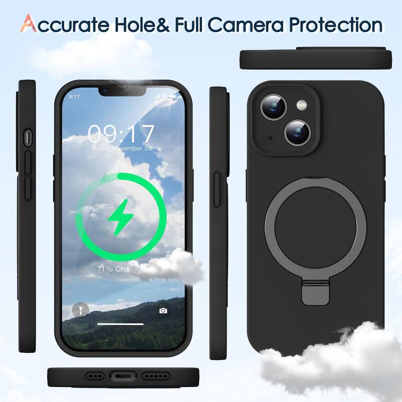 6.1 inch iPhone 13 Case, Liquid Silicone, Moisturizing Factor, Extreme Soft Slim Phone Case with Stand, Compatible with MagSafe