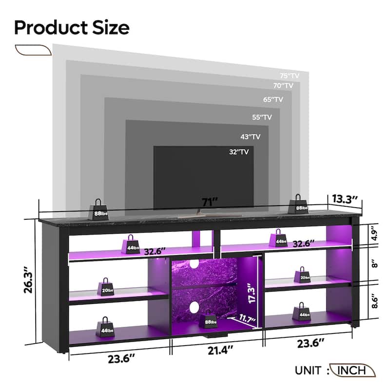Bestier Tall LED TV Stand for TV, Modern Marble Entertainment Center with Storage for PS5, Gaming Console for Gaming Room
