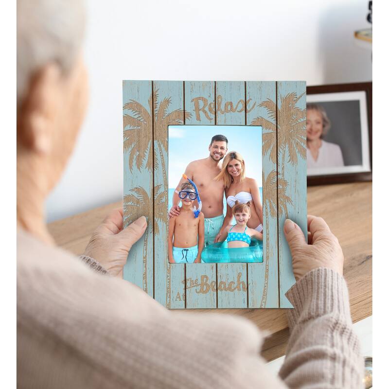 CoTa Global Aqua Blue Distressed Wood Palm 5×7 Photo Frame - 11 inches