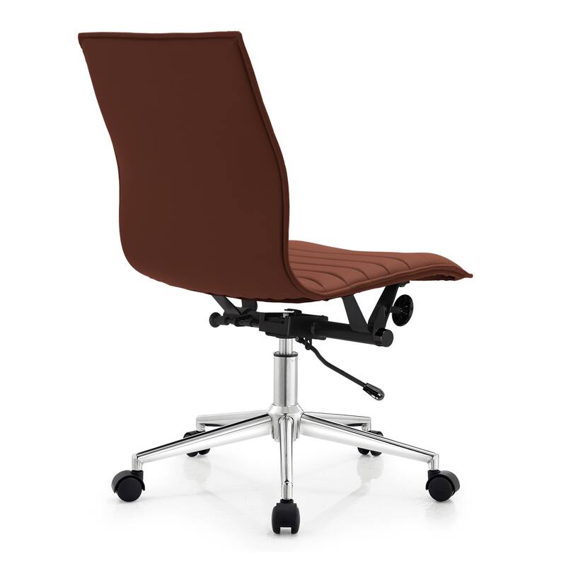 Set of 2 Modern Office Chairs, Upholstered PU Leather Ribbed Armless Mid Back with Metal Frame, Adjustable Height, Tilt
