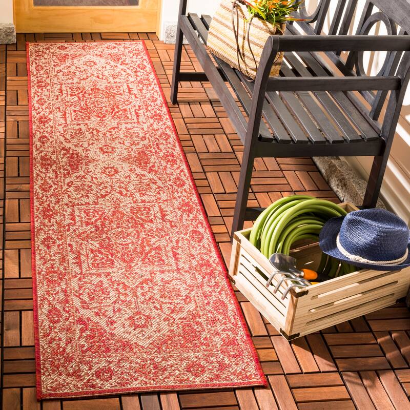 SAFAVIEH Beach House Pouline Indoor/ Outdoor Waterproof Patio Backyard Rug - 2'2" x 8' Runner - Red/Creme