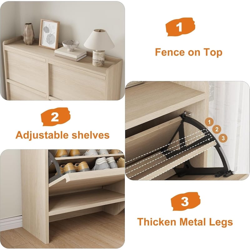 Narrow Shoe Cabinet Organizer with 4 Flip Drawers for Entryway, Hallway, Living Room