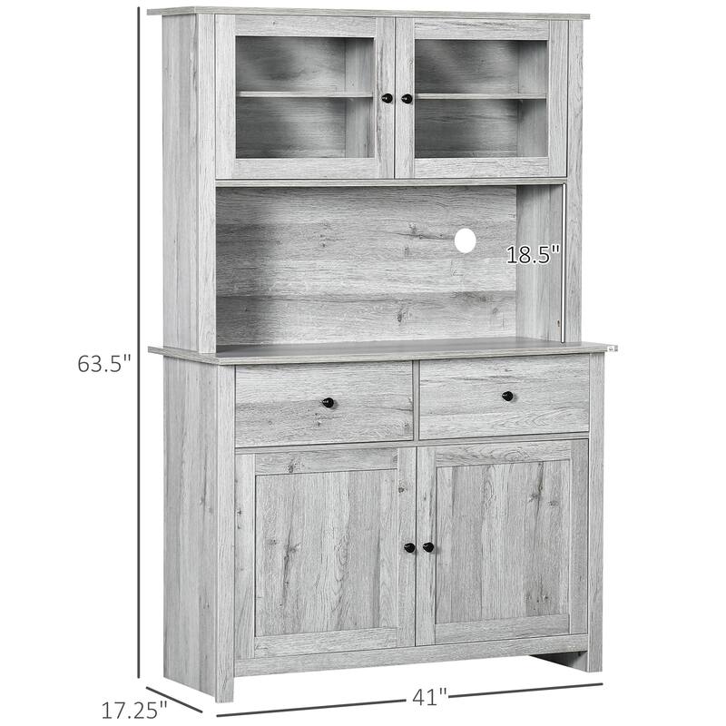 HOMCOM 63.5" Kitchen Buffet with Hutch, Pantry Storage Cabinet with 4 Shelves, Drawers, Framed Glass Doors