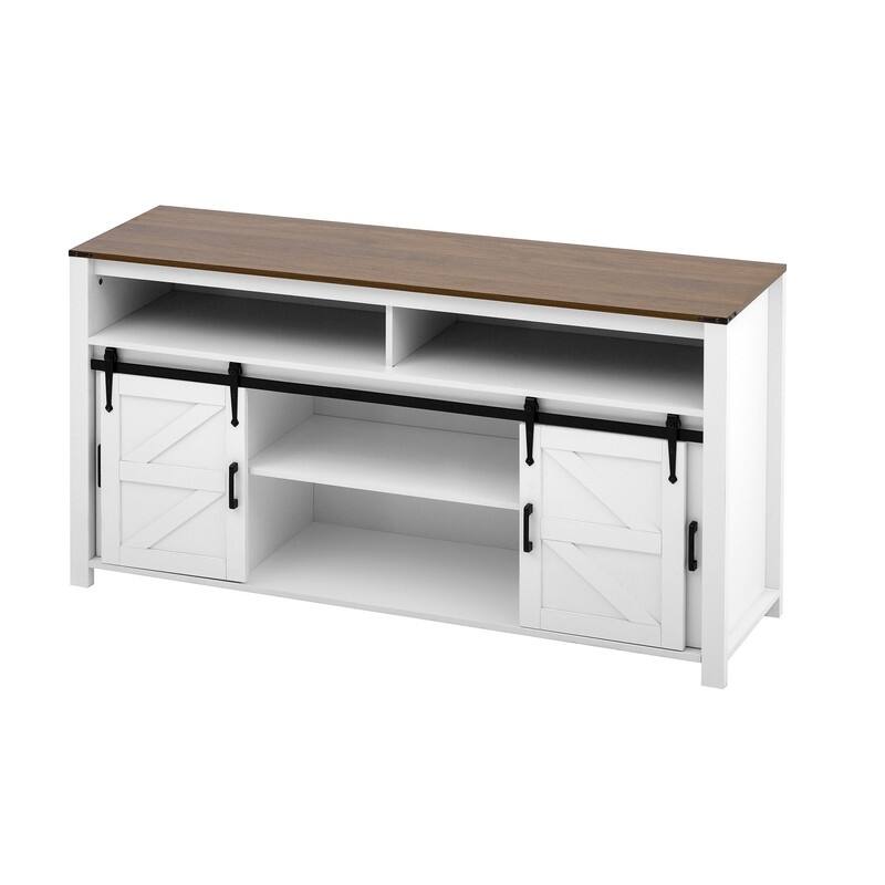 Farmhouse 59.3" Sideboard Buffet with Sliding Barn Doors and Open Storage for Living or Dining Spaces