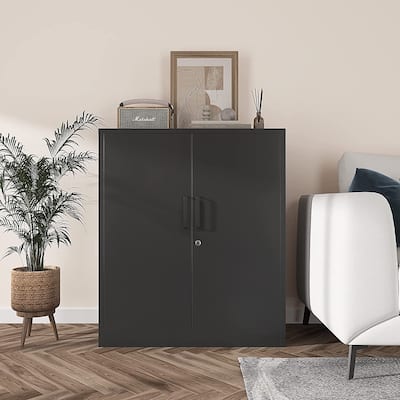 2 Door Steel Locker Storage Cabinet with Shelves - N/A