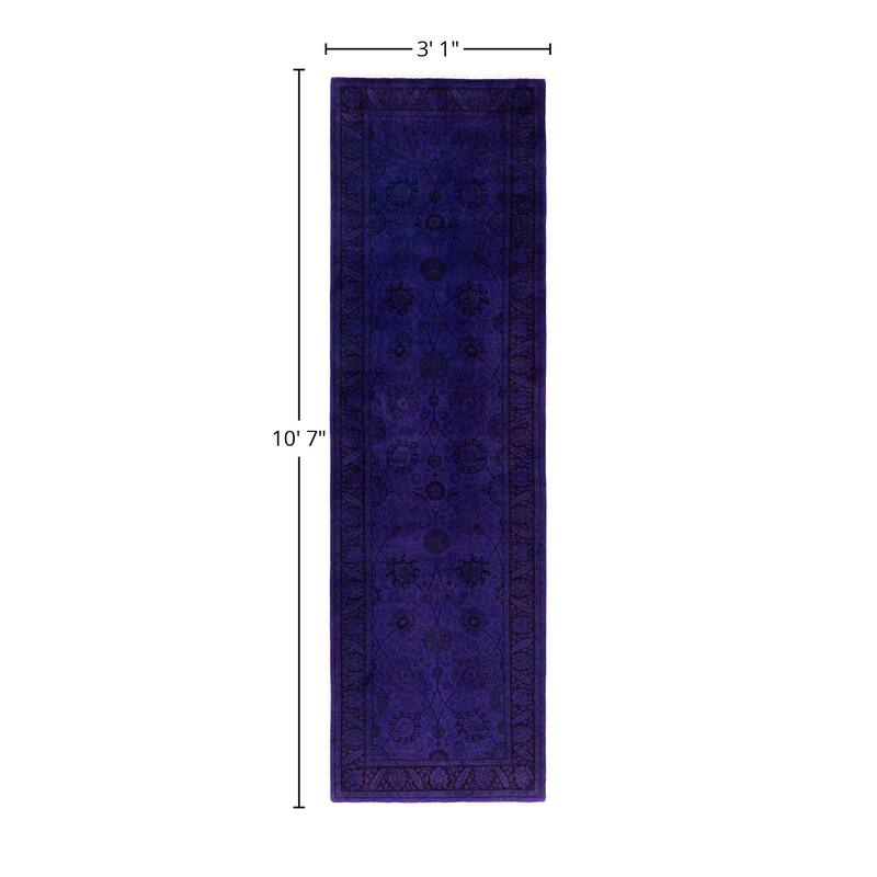 Overdyed One-of-a-Kind Hand-Knotted Area Rug - Purple - 3' 1" x 10' 7"