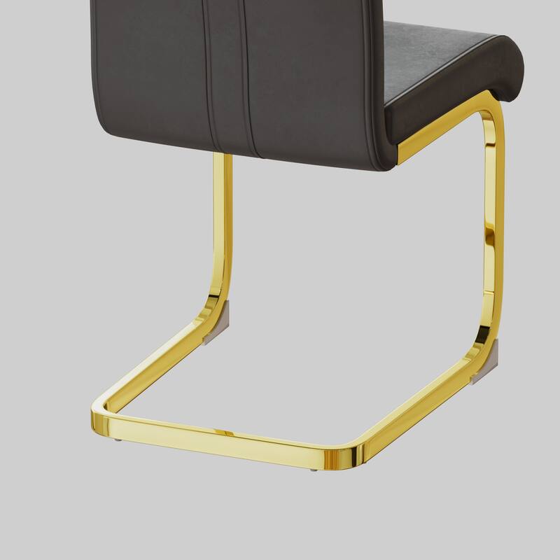 High Back Upholstered Side Chair with C-shaped Tube. Plating Golden Metal Legs (Set of 2) (Grey+PU)