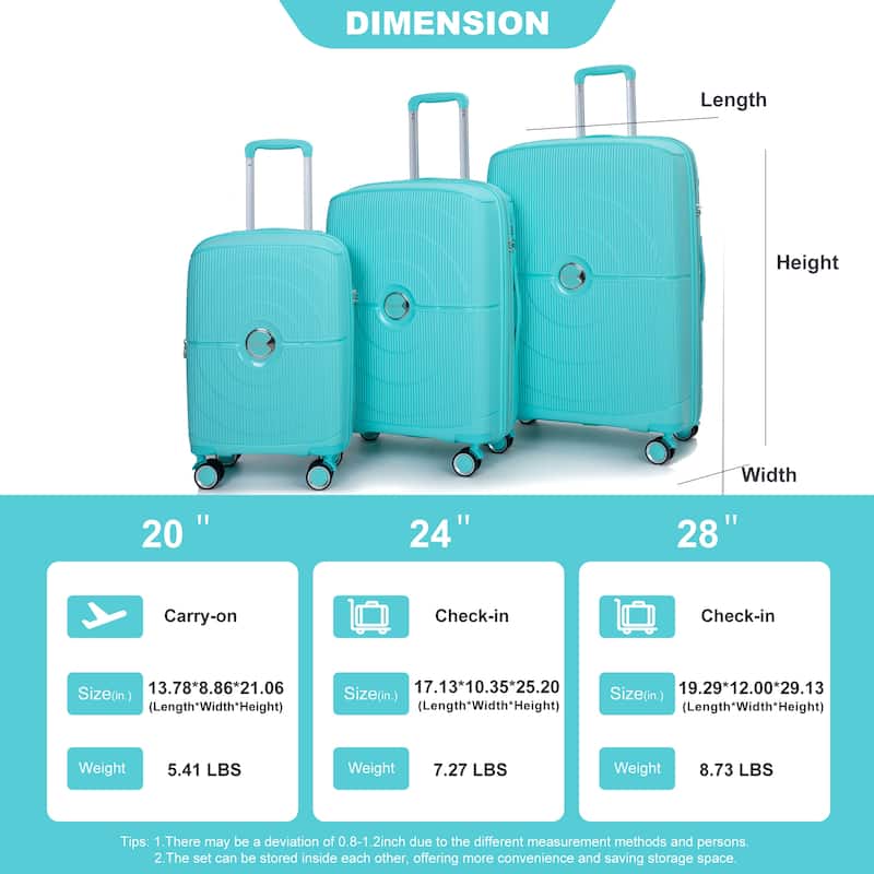 Expandable Hardshell Suitcase Double Spinner Wheels PP Luggage Sets with TSA Lock,3-Piece Set (20/24/28)