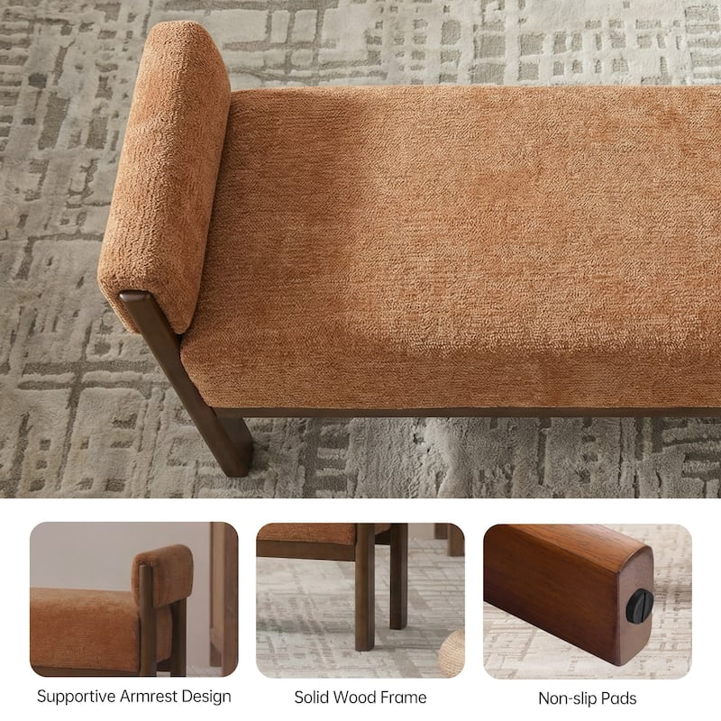Arm Fabric bench with Solid Wood ,51.8-inch Upholstered Bench for Living Room ,Bedrooms