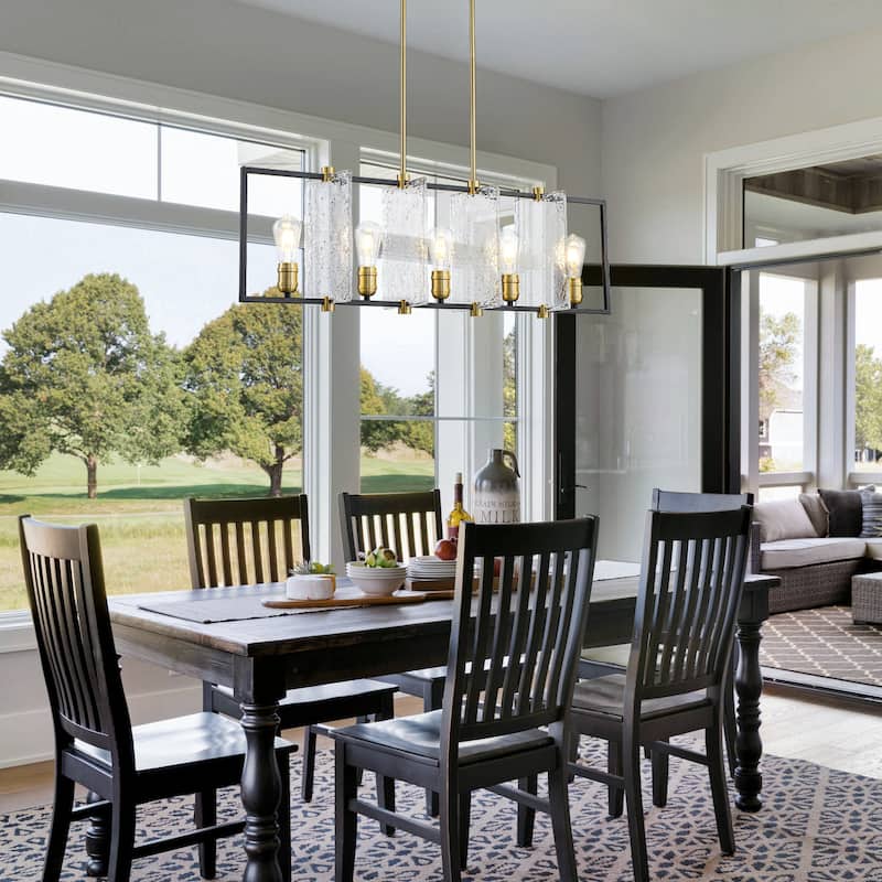 5-Light Linear Kitchen Island Pendant Light Textured Glass Panels - Dia.40.39-in