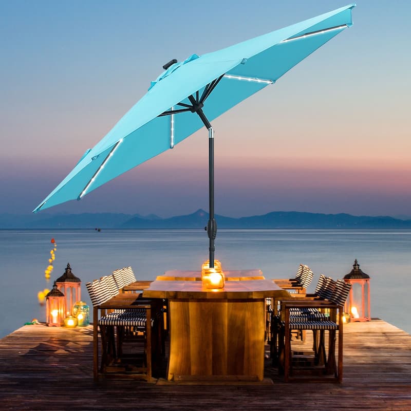 Autlaycil 10FT Solar Power LED Lights Patio Umbrella - Blue/ No Base