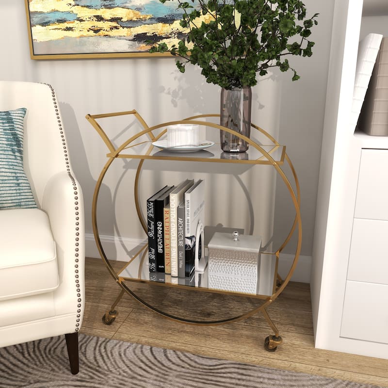 Metal Contemporary Bar Cart with Wheels