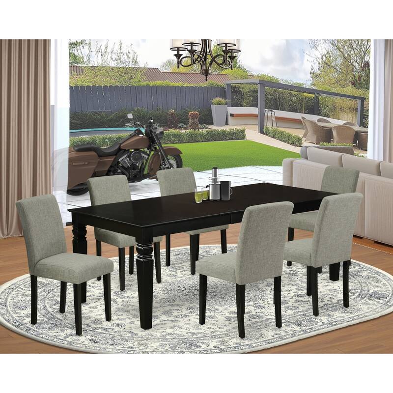 East West Furniture Dining Room Furniture Set- a Rectangle Wooden Table and Shitake Linen Fabric Chairs, Black (Pieces Option)