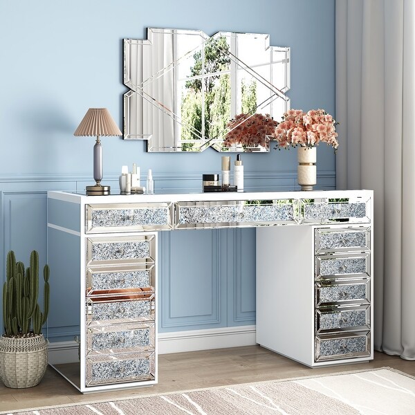 Mirrored Finish Vanity Desk Dresser with 13 Drawer On Sale Bed Bath Beyond 37796769