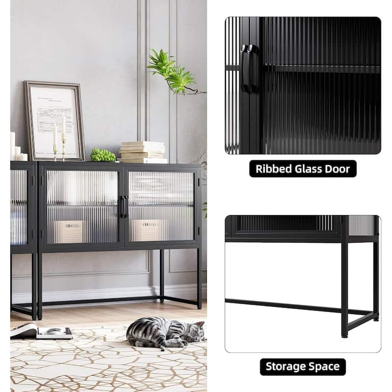 Buffet Cabinet with Glass Doors, Sideboard Cabinet with Adjustable Shelves