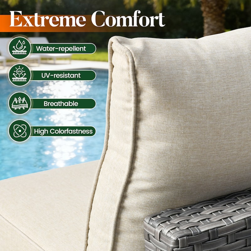 HOOOWOOO 9-piece Grey Rattan Outdoor Furniture Fire Pit Set with Swivel Chairs