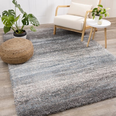 Miley Collection - Grey/Blue Distressed Stripes Rug
