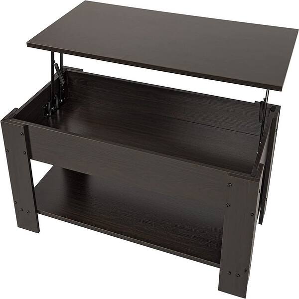 Lift Top Coffee Table with Hidden Compartment and Storage Shelf in