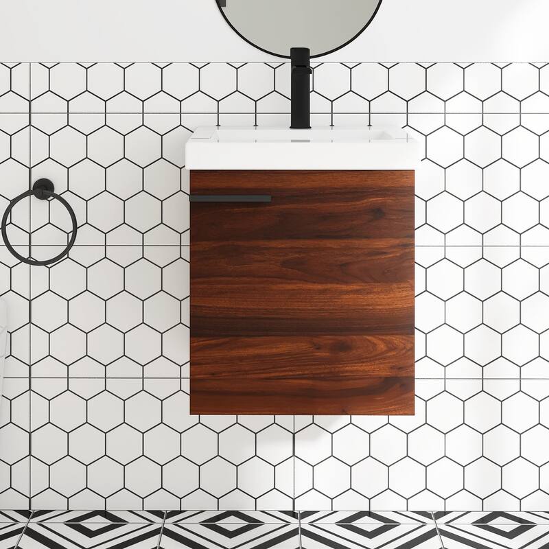 18" Wall-Mounted Bathroom Vanity with Ceramic Top and Basin