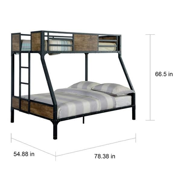 dimension image slide 1 of 3, Furniture of America Jown Modern Two-Tone Metal Bunk Bed with Attached Side Ladder