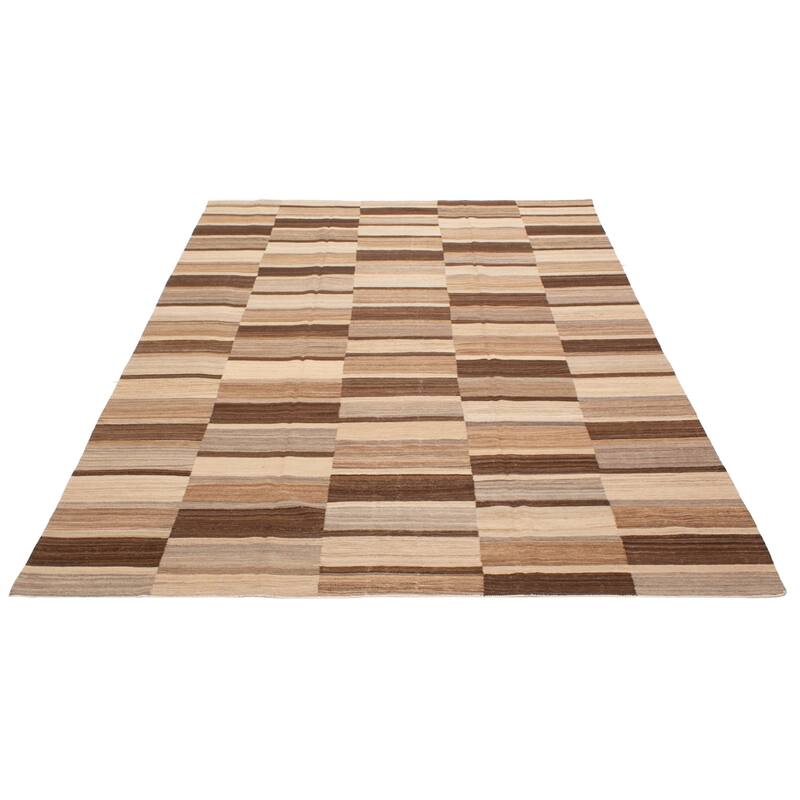 ECARPETGALLERY Flat-Weave Boho Beige, Dark Brown Wool Kilim - 9'1 x 12'0