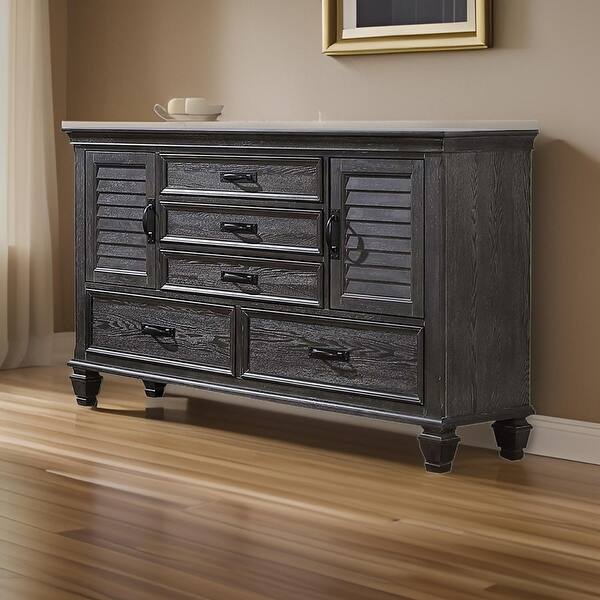 Eli 64 Inch Classic Dresser, 5 Drawers, 2 Cabinets, Wood, Weathered Brown -  Bed Bath & Beyond - 36155373