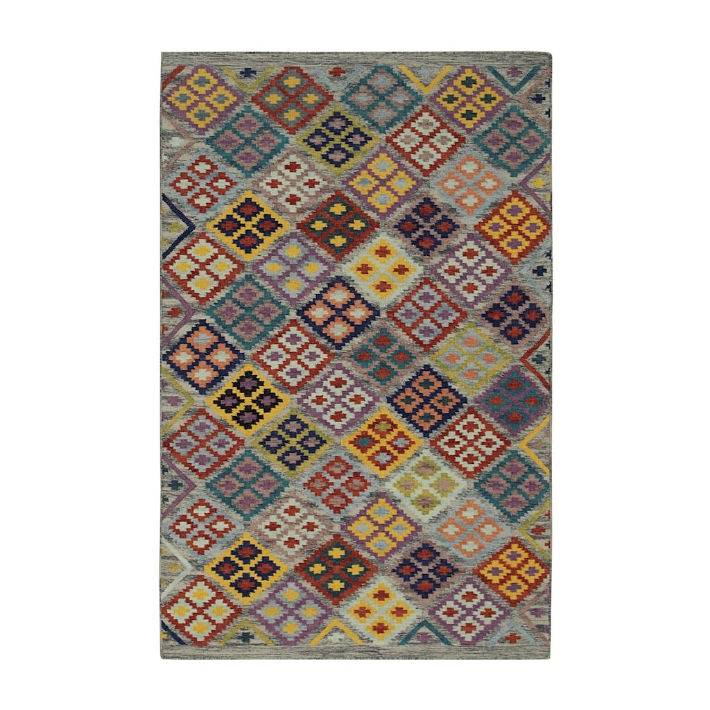 Multi Handwoven Wool Rug, 5' x 8', Soft Stylish Accent - L