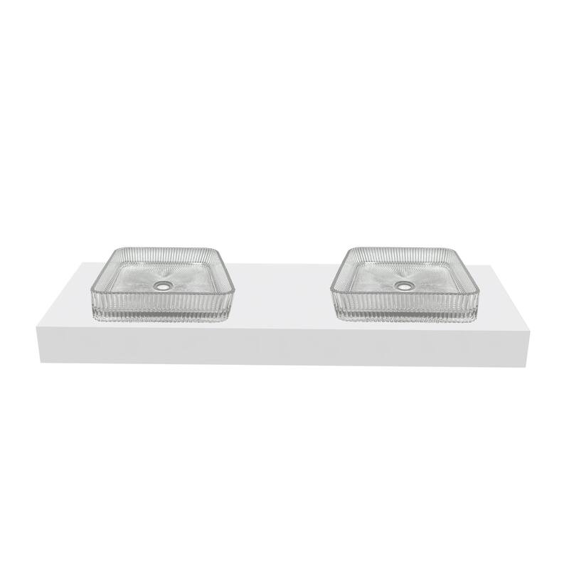 CastelloUSA 15" Square Decorative Clear Crystal Sink With Base - 60"