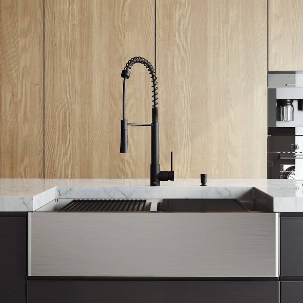 VIGO Square Front Matte Stone Kitchen Sink Set with Branson ...