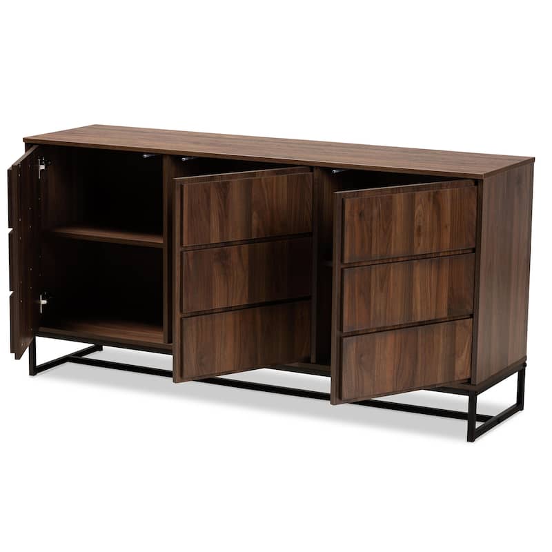 Neil Brown Wood and Black Finished Metal 3-Door Sideboard Buffet