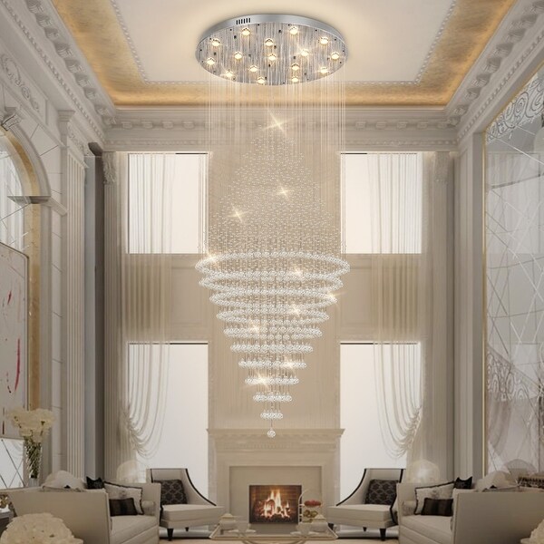 Modern Raindrop Crystal Big Ceiling Light Foyer Chandelier for High Ceiling Entryway Staircase 6 Light