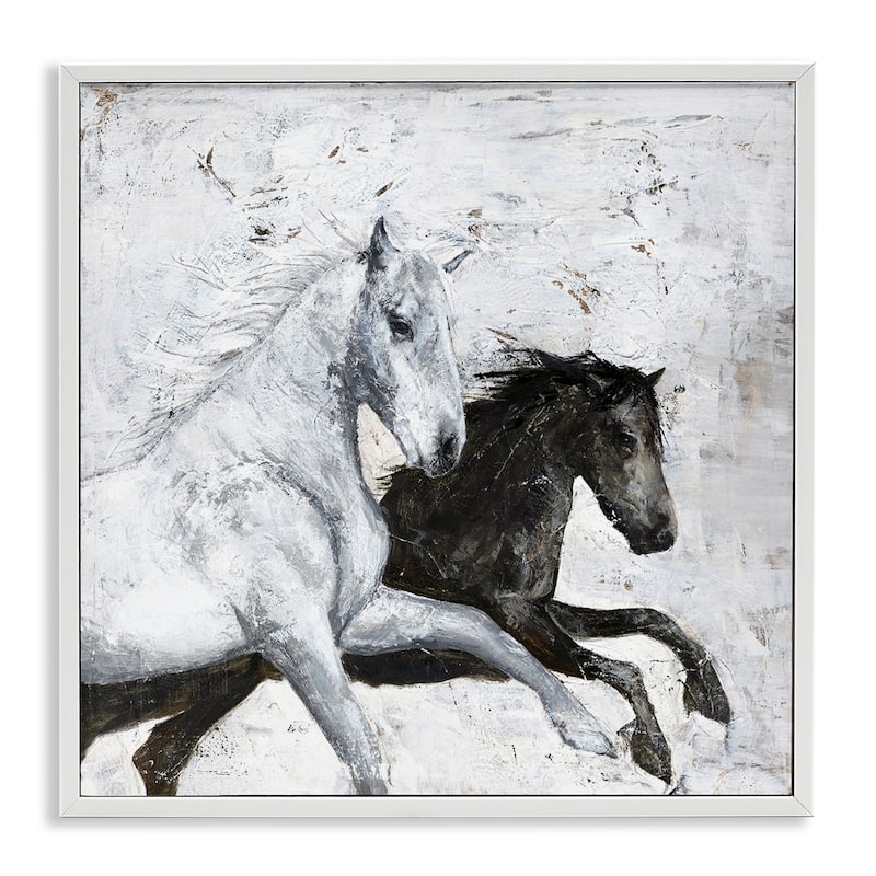 Stupell Wild Horses Racing Rustic Abstract White Framed Wall Art, 12x12 - 12 x 12 - White
