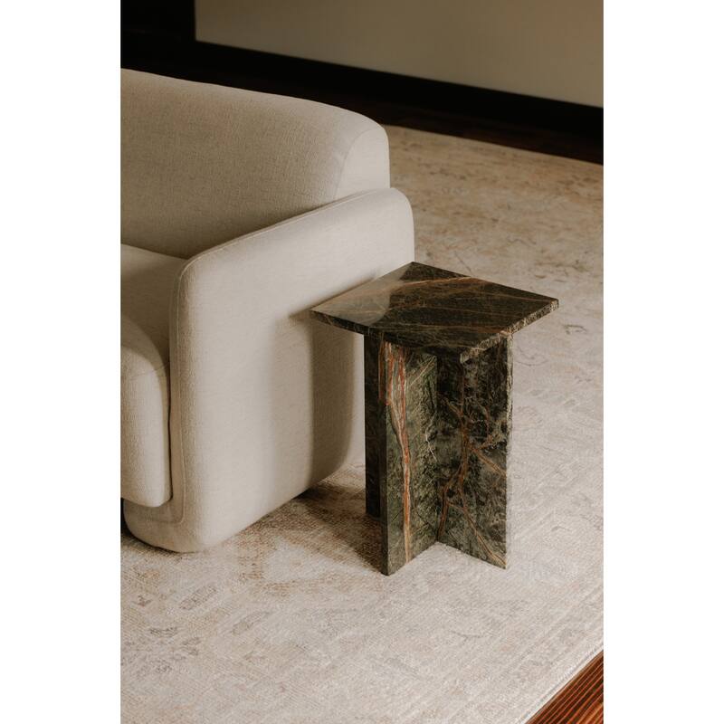 NADAAL STUDIOS Indra Accent Table, Square Rosso Levanto Marble, Indoor & Outdoor Use, Red
