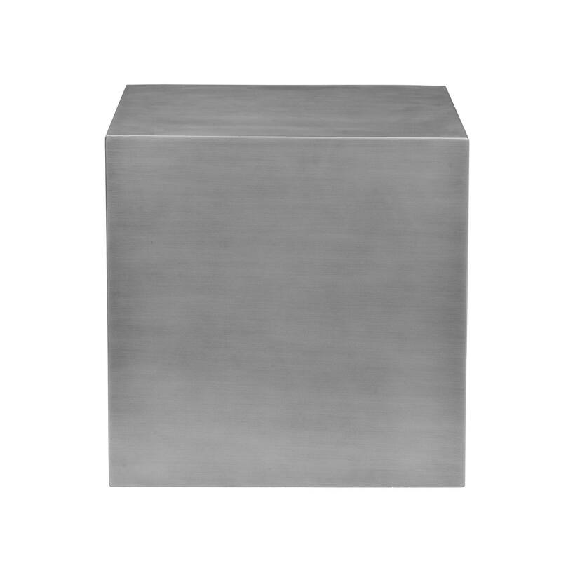 Brioni 20 Inch Tall Side End Table, Square Top, Brushed Silver Metal Frame