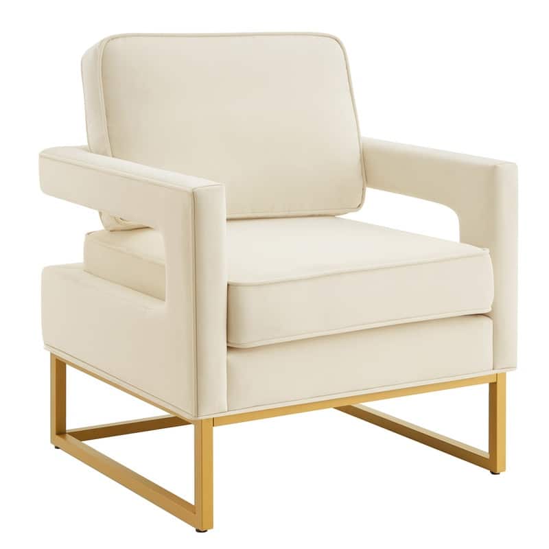 Modern Velvet Upholstered Accent Chair with Gold Metal Base