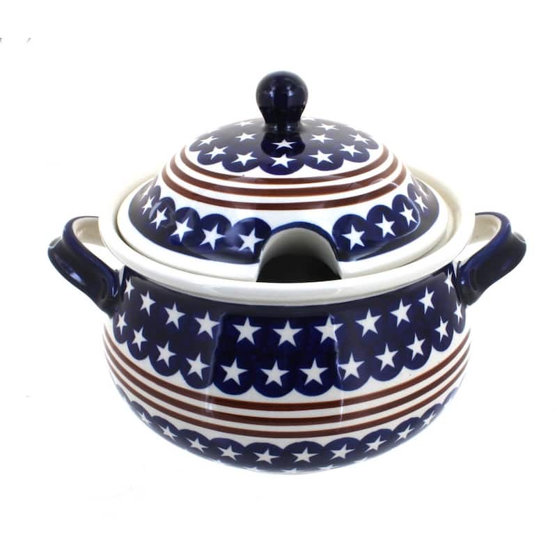 Blue Rose Polish Pottery 1004 Zaklady Soup Tureen - Stars & Stripes