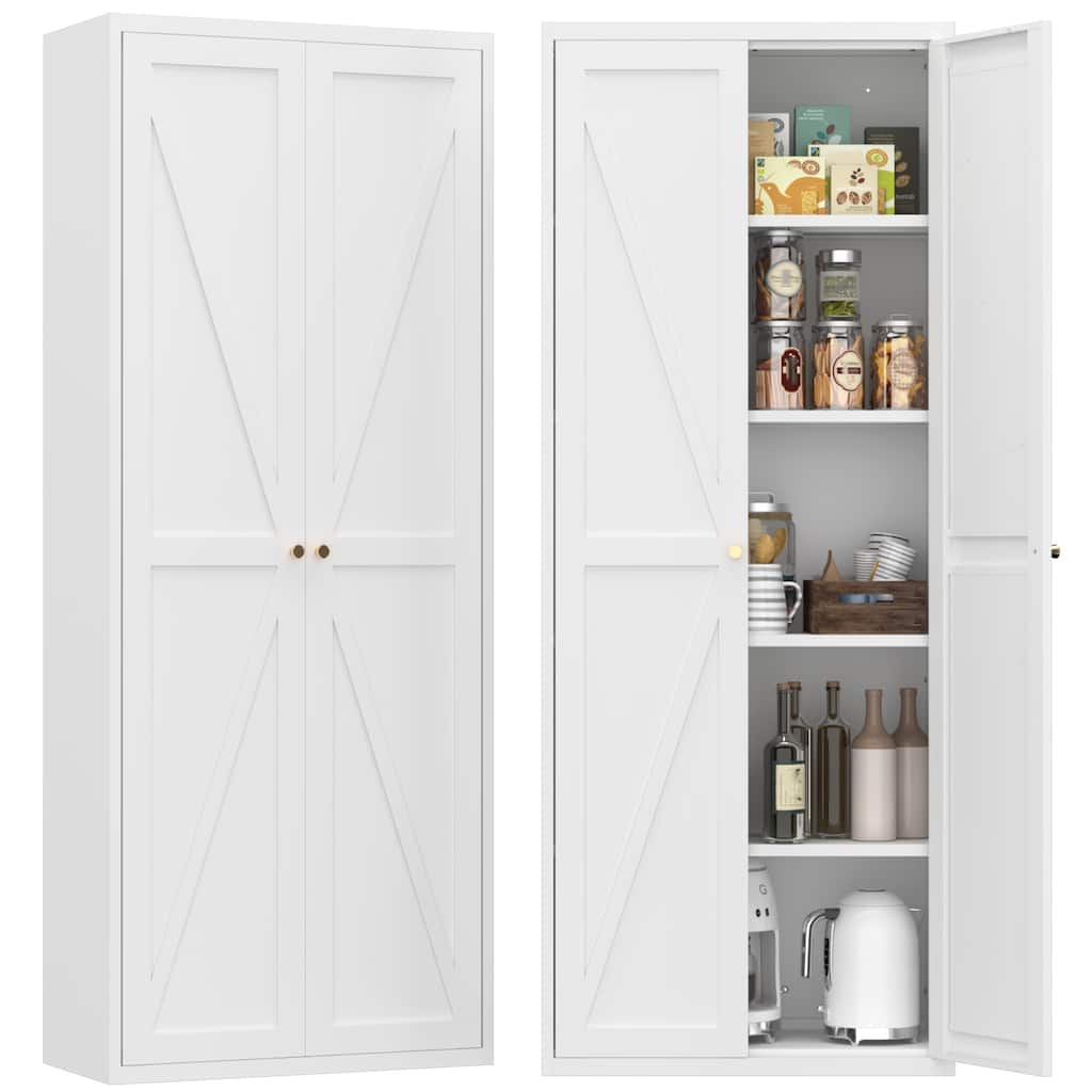 2 Doors Metal Storage Cabinet Kitchen Pantry Cabinet With Adjustable Shelves Tall Steel Cabinet Locker