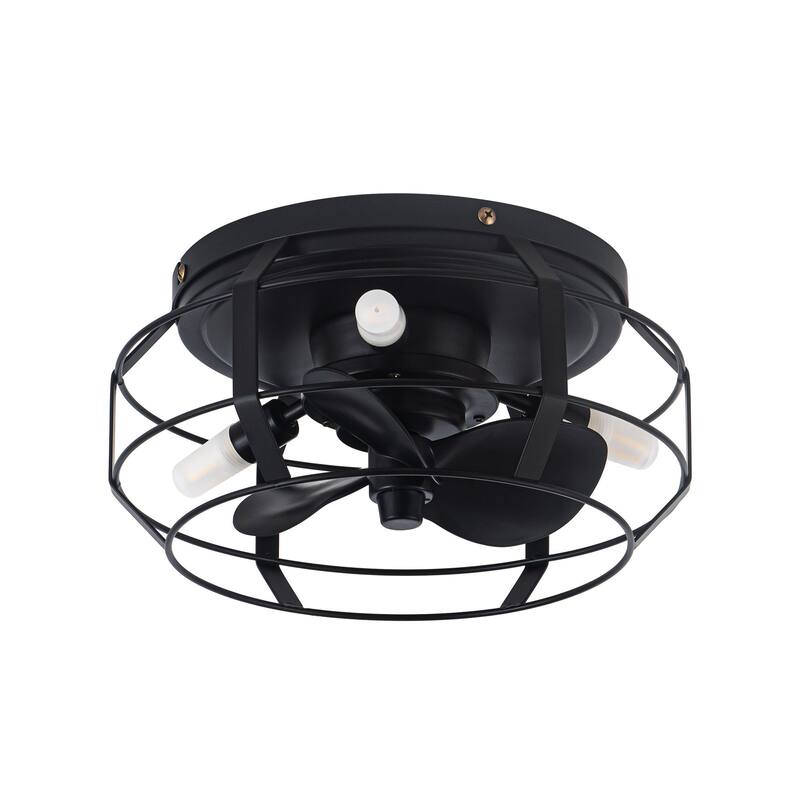 12" 3-Blade 3-Light Black Cage Ceiling Fan with Light