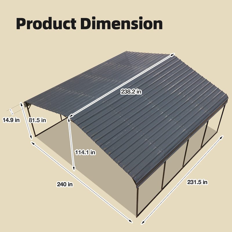 EROMMY Outdoor Carport with Galvanized Steel Roof, Heavy-Duty All-Weather Shelter for Cars, Boats and Equipment