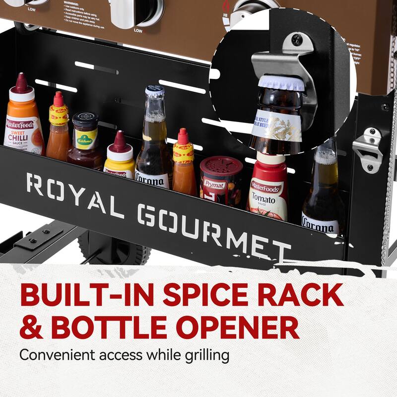 Royal Gourmet 3-Burner Gas Griddle with Hood and Side Shelves