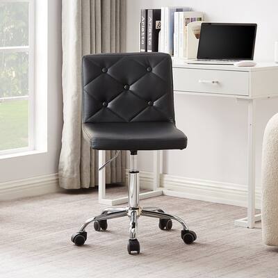 Javlergo Armless Office Chair, Ergonomic PU Leather Mid Back Adjustable Home Desk Chair with Wheels