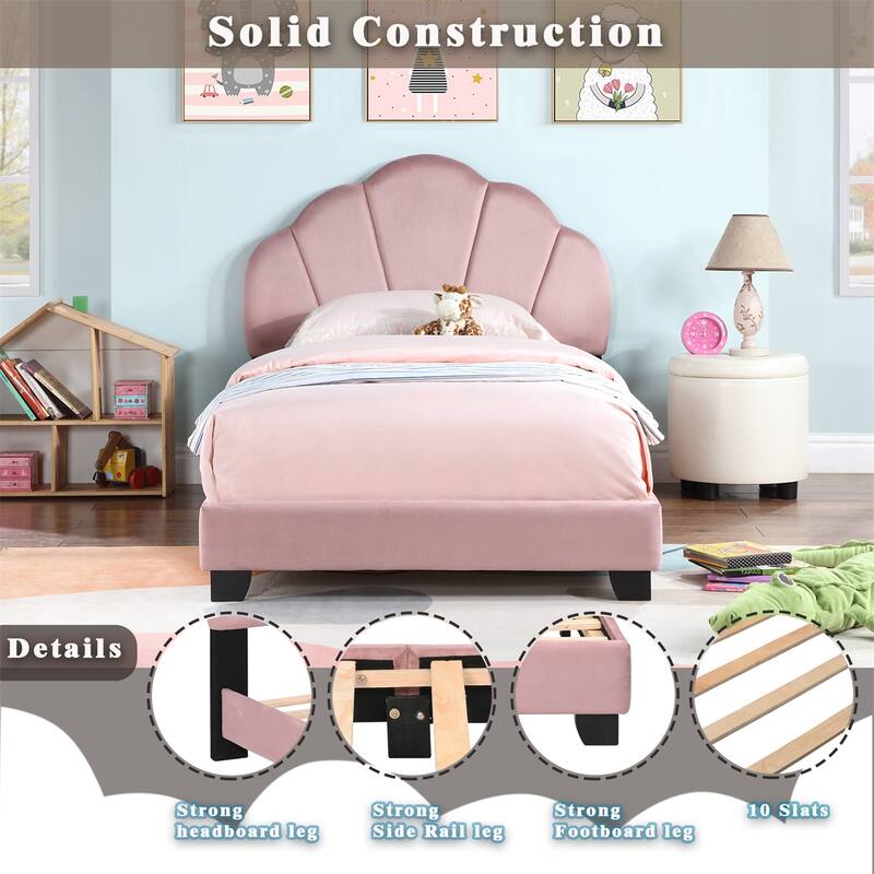 Upholstered Twin Size Platform Bed for Kids,with Slatted Bed Base