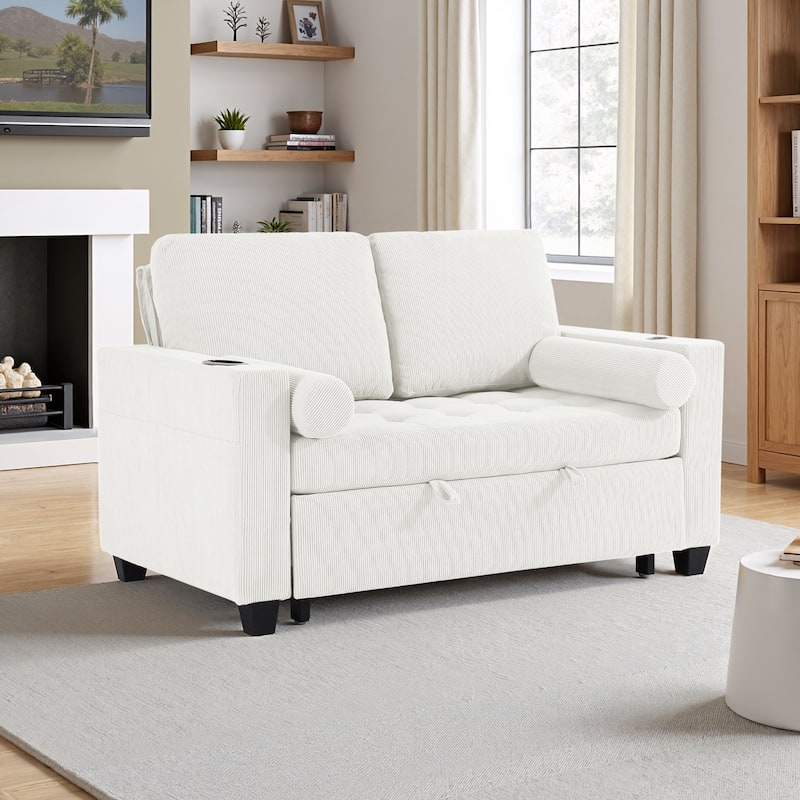 Corduroy Pull-Out Chair Bed Adjustable Recline Convertible Sleeper Sofa