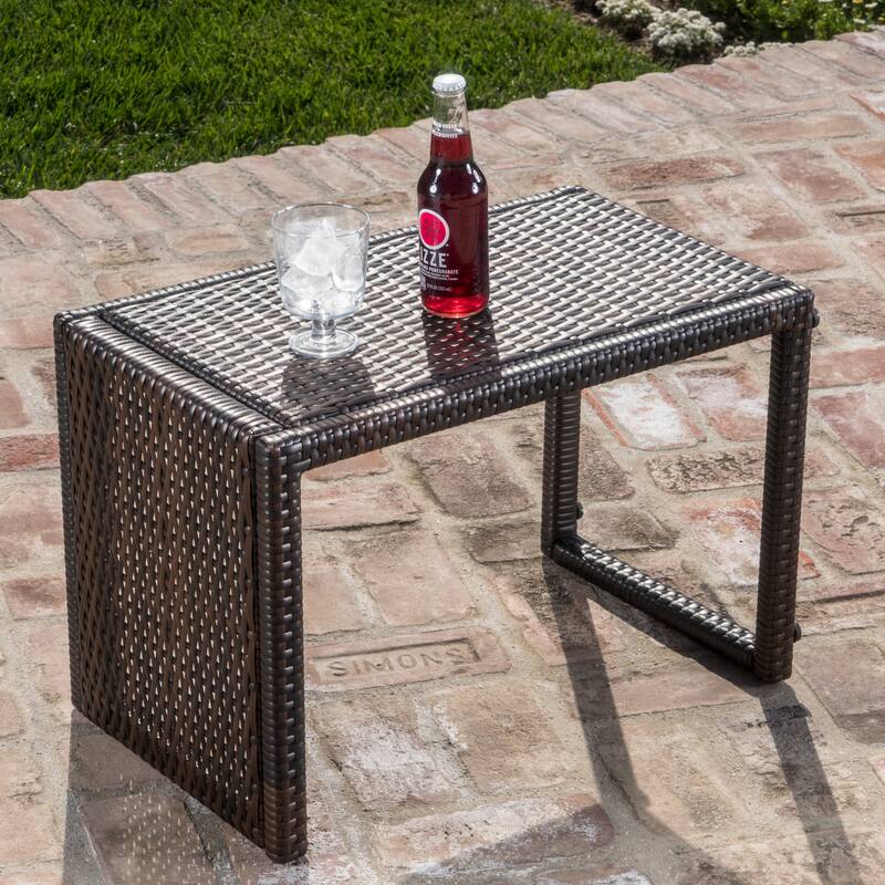 Toscana Outdoor Wicker Adjustable Chaise Lounge with C-shaped Wicker Table Set by Christopher Knight Home