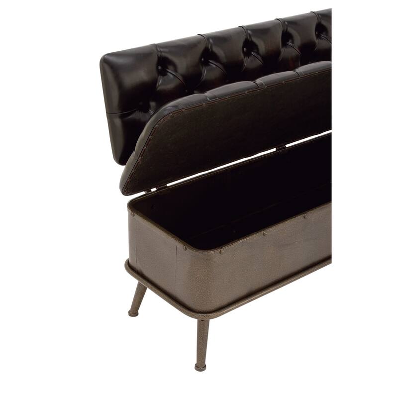 Metal Storage Bench with Tufted Faux Leather - Bronze - Roche River Decor - 19"W x 54"L x 31"H
