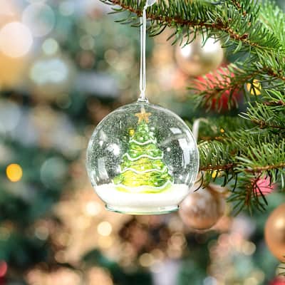 5.5" Mercury Glass Tree Globe Ornament - Green