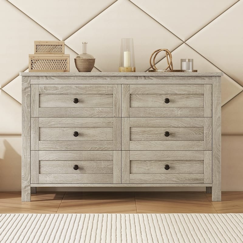 Farmhouse Style Wooden Dresser with 6 Drawer - Antique Gray