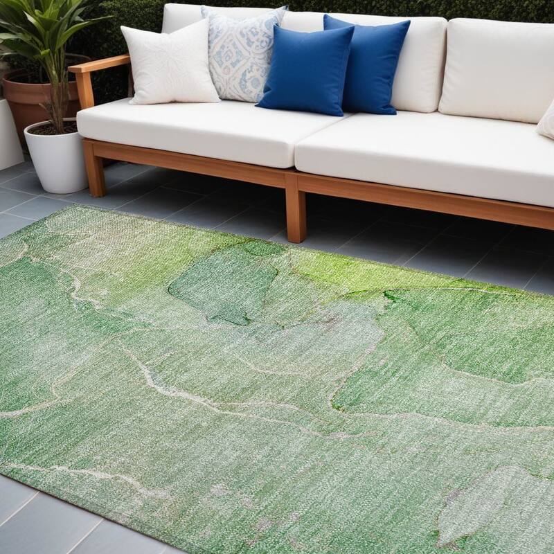 Allus Artistic Abstract Weather Resistant Classic Meets Modern Outdoor Rug - 8' X 10' - Green